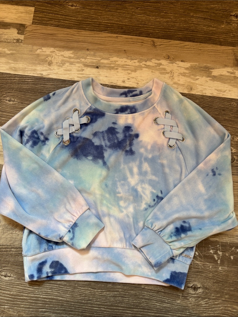 Justice Tie-Dye Lace-Up Crewneck Sweatshirt - Blue, Pink, Purple